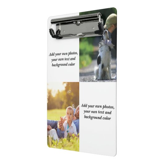 独自の写真、文字、背景の投げパイを追加する ミニクリップボード (アングル2)