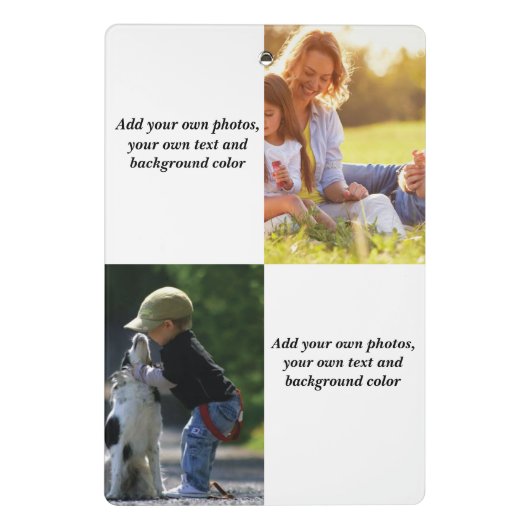 独自の写真、文字、背景の投げパイを追加する ミニクリップボード (裏面)