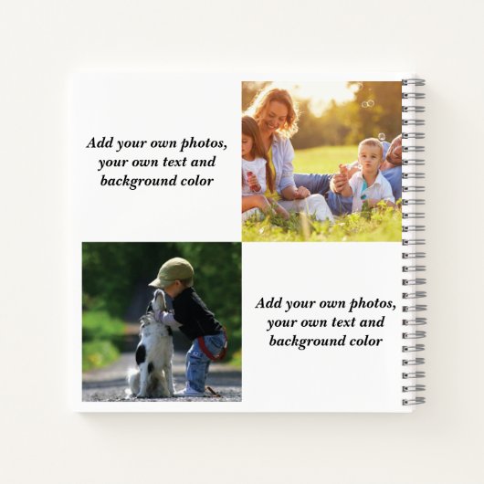 独自の写真、文字、背景の投げパイを追加 ノートブック (裏面)