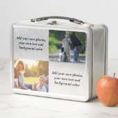 独自の写真、文字、背景の投げパイを追加 メタルランチボックス (インサイチュ)