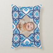 独自の写真、青と白のアズレホス アクセントクッション (正面(垂直))