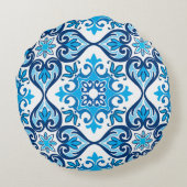独自の写真、青と白のアズレホス ラウンドクッション (裏面)