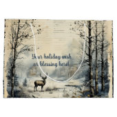 独自の冬のトナカイヴィンテージを作成する ラージペーパーバッグ (裏面)
