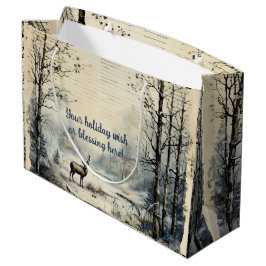 独自の冬のトナカイヴィンテージを作成する ラージペーパーバッグ