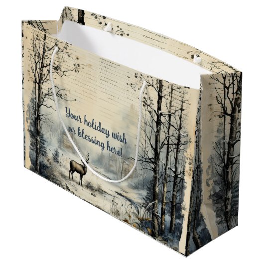 独自の冬のトナカイヴィンテージを作成する ラージペーパーバッグ (裏面アングル)