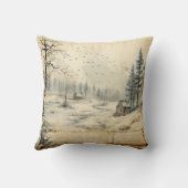 独自の冬のヴィンテージ風景を作成 クッション (裏面)