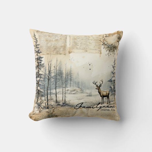 独自の冬のヴィンテージ風景を作成 クッション (正面)
