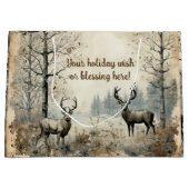 独自の冬の鹿ヴィンテージを作成 ラージペーパーバッグ (正面)