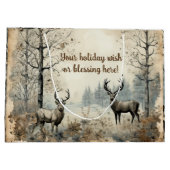 独自の冬の鹿ヴィンテージを作成 ラージペーパーバッグ (裏面)