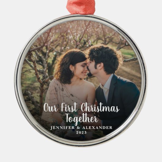 独自の初めてのクリスマスを作成 メタルオーナメント (正面)