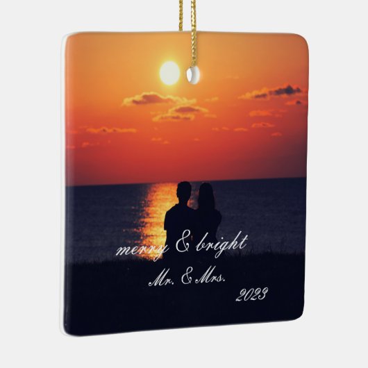 独自の初めてのクリスマス写真の結婚した作成 セラミックオーナメント (右)