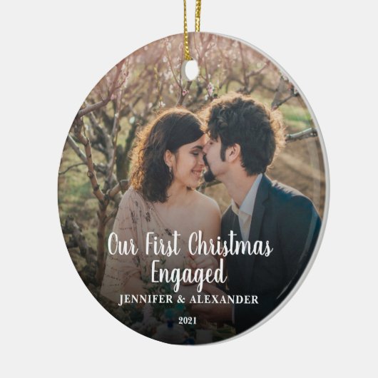 独自の初めてのクリスマス写真婚約したCeraの作成 セラミックオーナメント (左)
