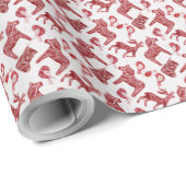 独自の北欧の赤と白の馬と鳥を作成 ラッピングペーパー (ロールコーナー)