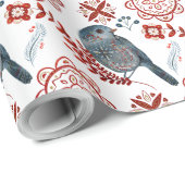 独自の北欧の青い鳥と雪のかけらを作成 ラッピングペーパー (ロールコーナー)