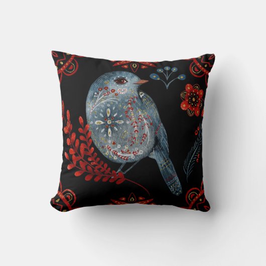 独自の北欧の青い鳥を作成 クッション (正面)