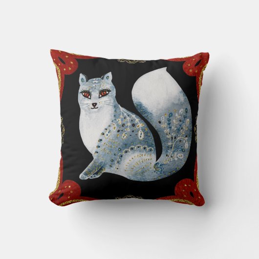 独自の北欧ブルーキツネ&スノーフレークを作成 クッション (正面)