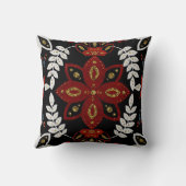 独自の北欧レッドおよび金ゴールドフローラモチーフの作成 クッション (裏面)