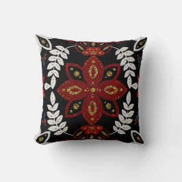 独自の北欧レッドおよび金ゴールドフローラモチーフの作成 クッション