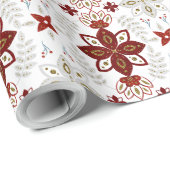 独自の北欧レッドおよび金ゴールドフローラモチーフの作成 ラッピングペーパー (ロールコーナー)