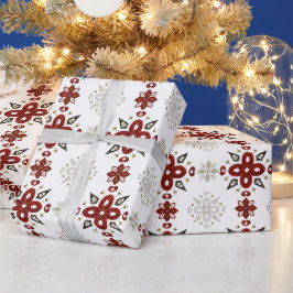 独自の北欧レッドフローラモチーフの作成 ラッピングペーパー