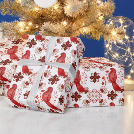 独自の北欧レッド（鳥）ショウジョウコウカンチョウの作成 ラッピングペーパー