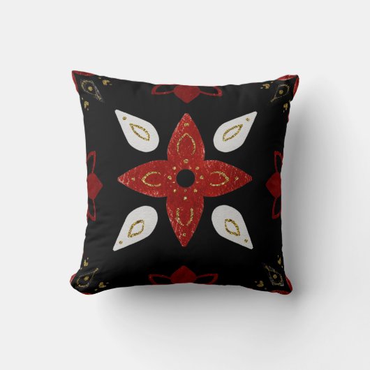 独自の北欧赤白フローラモチーフを作成 クッション (正面)