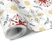 独自の北欧赤青金ゴールドフローラモチーフの作成 ラッピングペーパー (ロールコーナー)