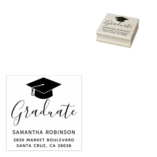 独自の卒業キャップ差出人住所木材を作成 ラバースタンプ (押印)