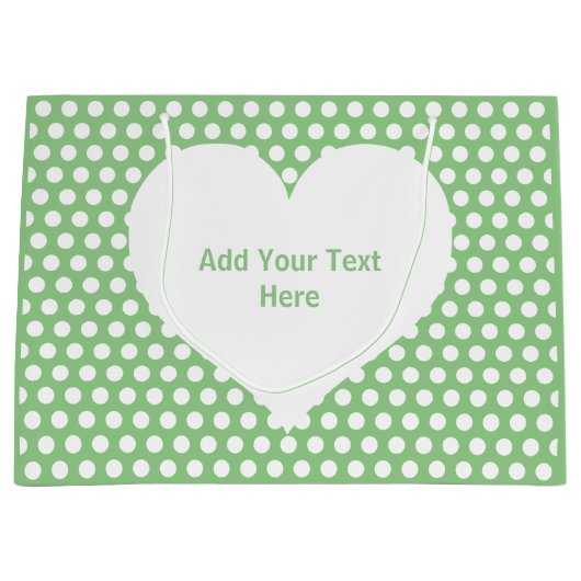 独自の可愛い緑の白い水玉模様誕生日 ラージペーパーバッグ (正面)