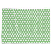 独自の可愛い緑の白い水玉模様誕生日 ラージペーパーバッグ (裏面)