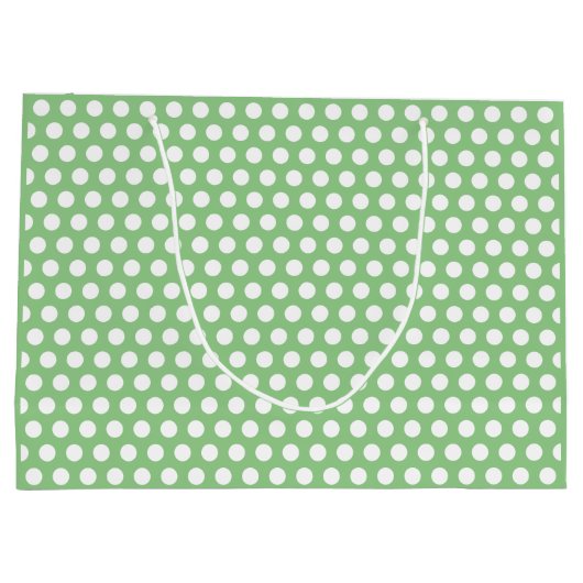 独自の可愛い緑の白い水玉模様誕生日 ラージペーパーバッグ (裏面)