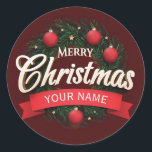 独自の名前をカスタムするを作成するMerry Christmas ラウンドシール<br><div class="desc">独自の名前をカスタムするを作成するメリークリスマスクラシッククリスマスラウンドステッカー</div>