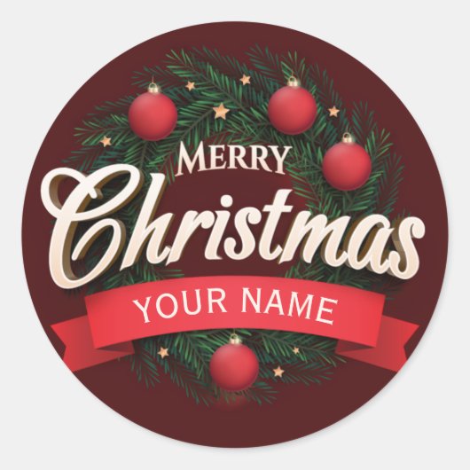 独自の名前をカスタムするを作成するMerry Christmas ラウンドシール (正面)
