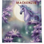 独自の名前をカスタムするファンタジーユニコーンの作成おもしろい シャワーカーテン (正面)