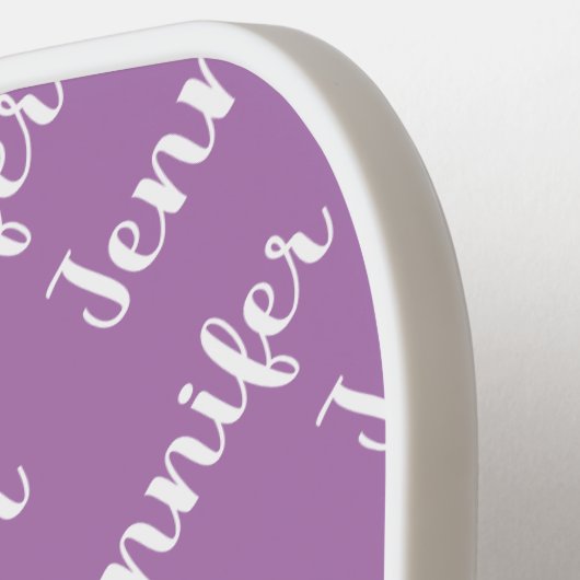 独自の名前をパープルパーソナライズされたに作成 ピックルボールラケット (左詳細)