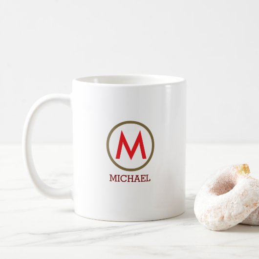 独自の名前を作成Monogram Red コーヒーマグカップ (ドーナツ)