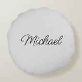 独自の名前を置き換えるライトグレースクリプトテンプレート ラウンドクッション (裏面)