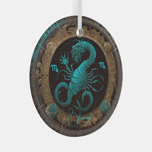 独自の天体蠍座〔占星術の〕十二宮図の作成 ガラスオーナメント (正面右)