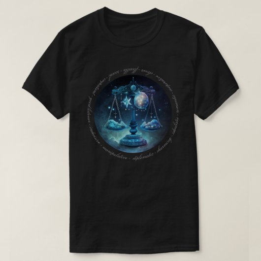 独自の天秤座の作成〔占星術の〕十二宮図 Tシャツ (デザイン正面)