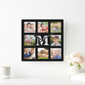 独自の家族を作成8フォトコラージブラックスクウェア スクエア壁時計 (ホーム)