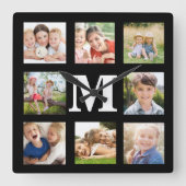 独自の家族を作成8フォトコラージブラックスクウェア スクエア壁時計 (正面)