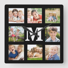 独自の家族を作成8フォトコラージブラックスクウェア スクエア壁時計