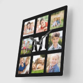 独自の家族を作成8フォトコラージブラックスクウェア スクエア壁時計 (傾斜)