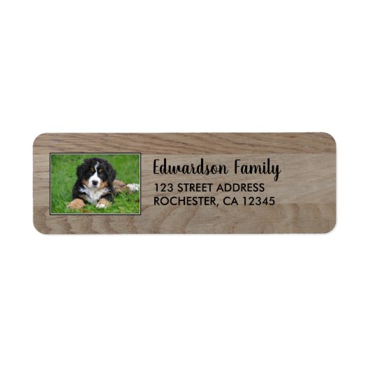 独自の家族写真の素朴な差出人住所を作成 ラベル (正面)