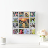 独自の家族写真コラージュ素朴な木材sを作成 スクエア壁時計 (ホーム)