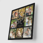 独自の家族写真コラージュ金ゴールドスクリプトの作成 スクエア壁時計 (傾斜)