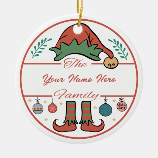 独自の小妖精や小人名とクリスマスを作成 セラミックオーナメント (正面)