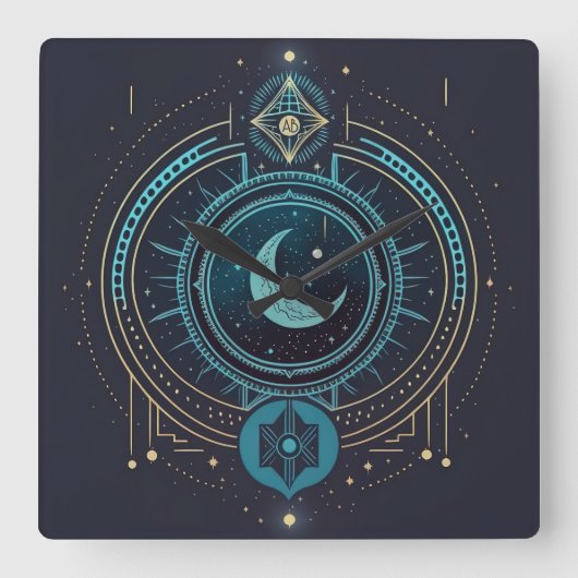 独自の幾何学的な天月を作成する スクエア壁時計 (正面)