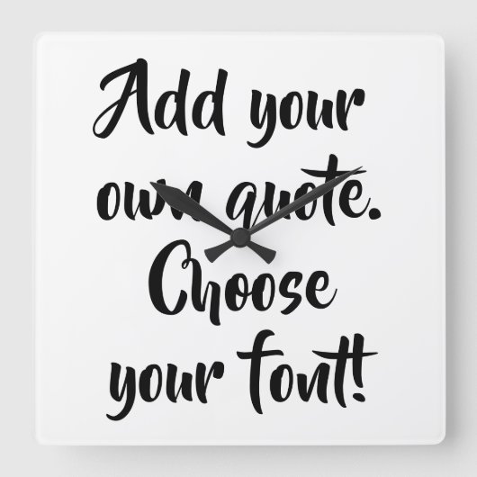 独自の引用文パーソナライズされた  スクエア壁時計 (正面)