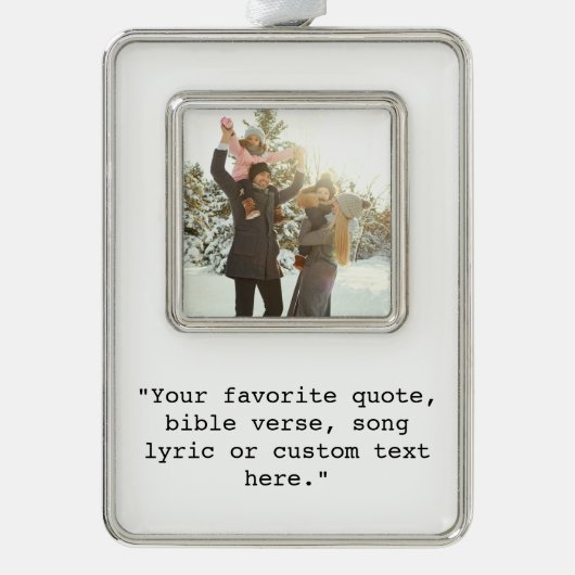 独自の引用文写真のパーソナライズされた作成 シルバープレートフレームオーナメント (正面)